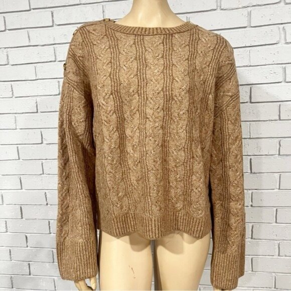 J.Crew Cable‑Knit Supersoft Sweater w/Shoulder Buttons | Cozy & Stylish - Size L - Picture 9 of 9